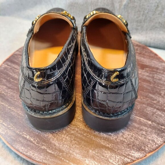 Circus NY Black Croc-Embossed Leather Loafers With Gold  Detail & Chunky Sole - Picture 7 of 16